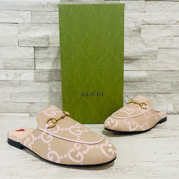Gucci Jumbo GG Princetown Mules Slippers Perfect Pink Size 36 Canvas/Leather - Picture 11 of 16